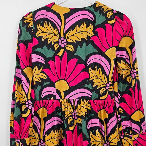 J Crew Floral Tiered Long Sleeve Dress Size US 2 Colorful Long Sleeve - Picture 13 of 15